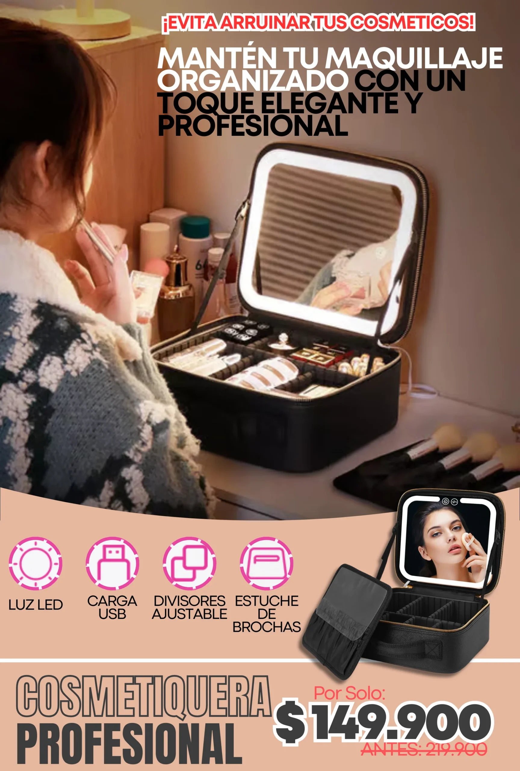 1.1 Cosmetiquera Profesional con luz led - 149900